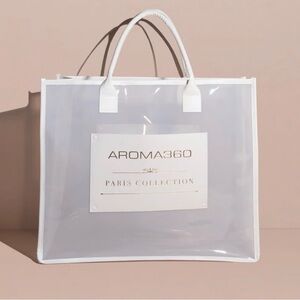 Aroma360 Paris Collection oversized transparent PVC tote bag with gold print